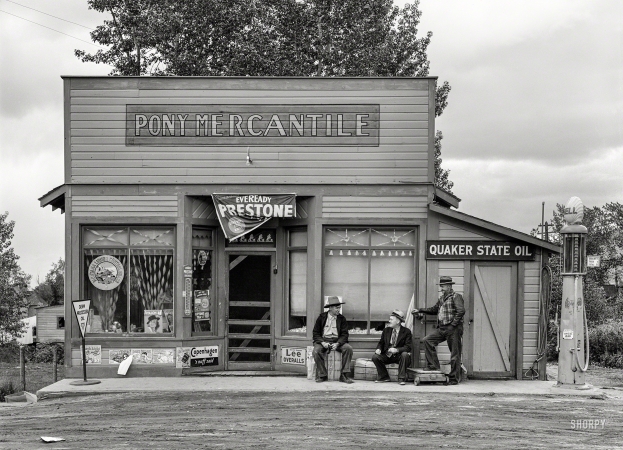 Photo showing: Pony Mart -- June 1939. General store in Pony, Montana.