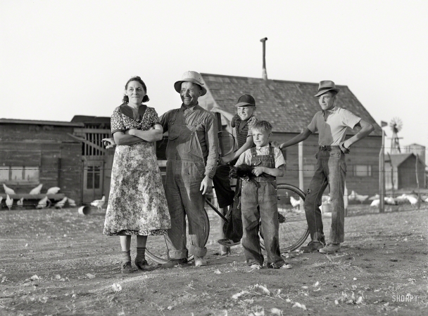 Photo showing: Family Farmers. -- October 1939. Family of Fred Schmeeckle, Farm Security Administration borrower, on their dryland farm in Weld County, Colorado.