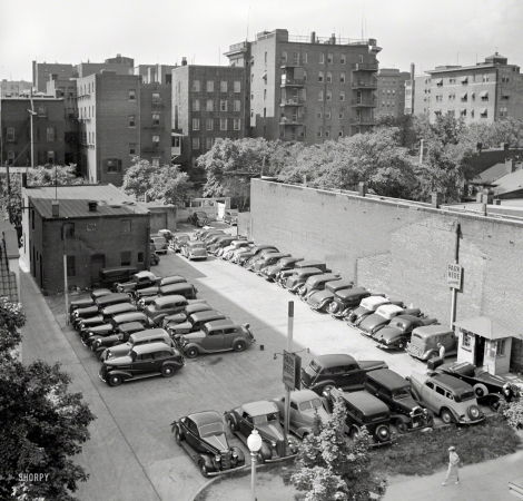 Photo showing: Park Here -- July 1937. Parking lot in Washington, D.C.