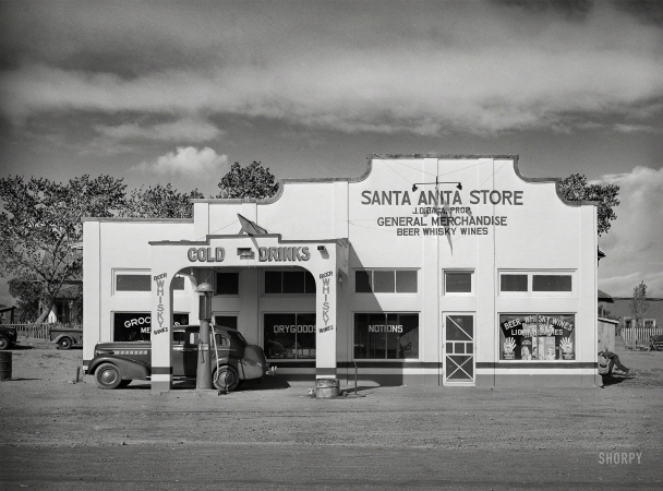 Photo showing: Vital Fluids -- October 1940. Gas station and store in Concho, Arizona. The Santa Anita Store.