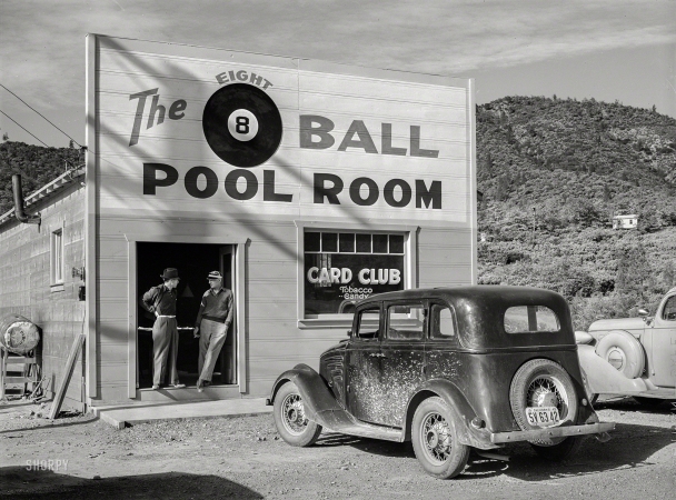 Photo showing: The Eight Ball -- November 1940. Pool hall in Shasta County, California.