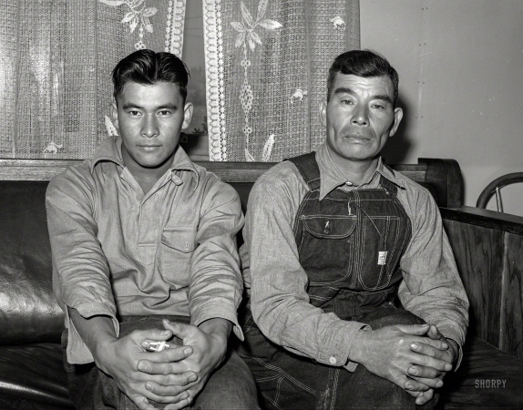 Photo showing: This Land -- December 1940. Japanese fruit farmer and his son. Placer County, California.
