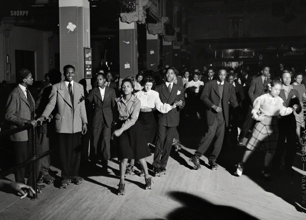 Photo showing: Saturday Night -- April 1941. Rollerskating on Saturday night. Chicago, Illinois.