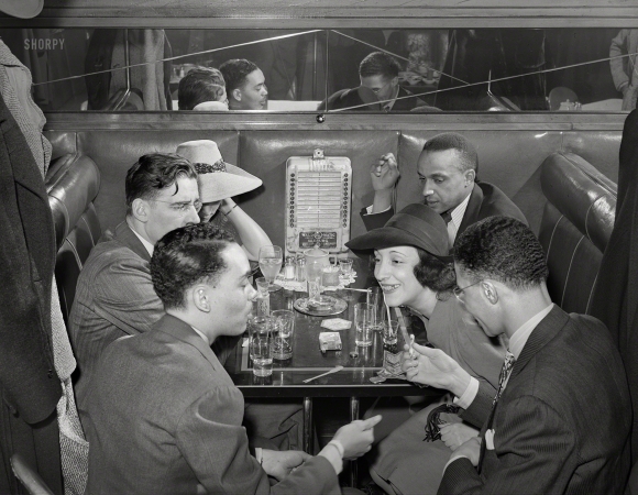 Photo showing: Mixed Drinks -- April 1941. Booth in Negro tavern on southside of Chicago.