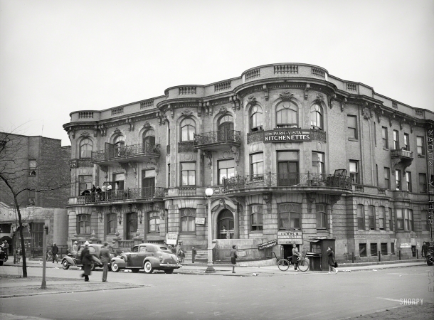 Photo showing: Park-Vista -- April 1941. Kitchenette apartments on South Parkway, Chicago, Illinois.
