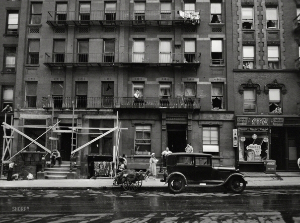 Photo showing: Windows on the World -- New York, 1938. A scene on East 62nd Street.