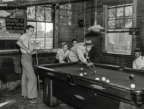 Photo showing: Stem, N.C. -- May 1940. Interior of general store and poolroom at Stem, Granville County, North Carolina.