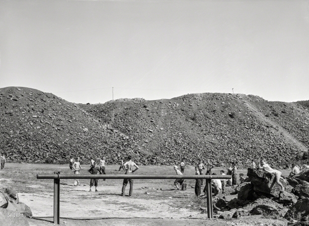 Photo showing: Slagpile Sluggers -- August 1940. Coaldale, Pennsylvania. Baseball diamond for children with slagpile in background.