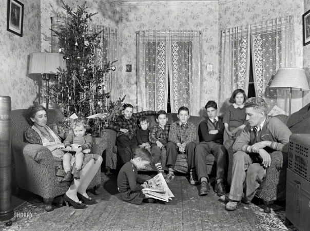 Photo showing: A Very Kelly Christmas -- December 1940. The family of John Kelly, who works in the Navy yard in South Boston.