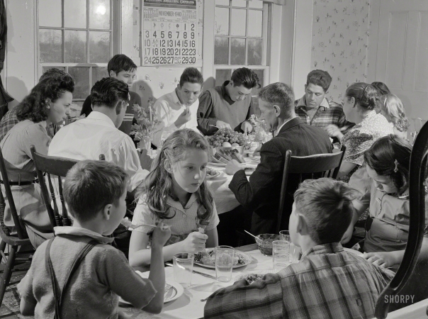 Photo showing: The Kids Table -- Nov. 28, 1940. Ledyard, Connecticut. The family of Mr. Timothy Levy Crouch at their Thanksgiving Day dinner.