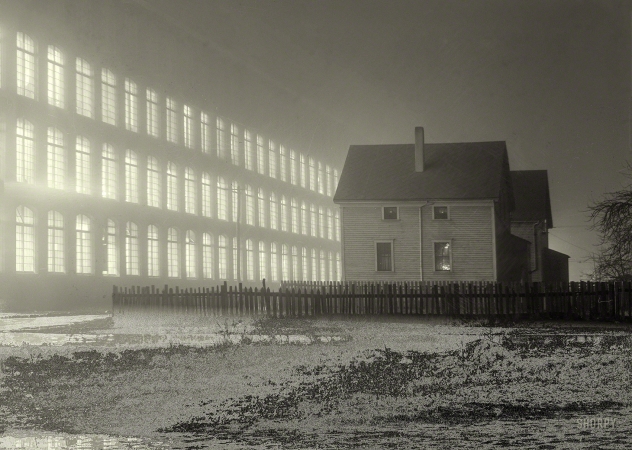 Photo showing: Night Shift -- January 1941. Textile mill working all night in New Bedford, Massachusetts.