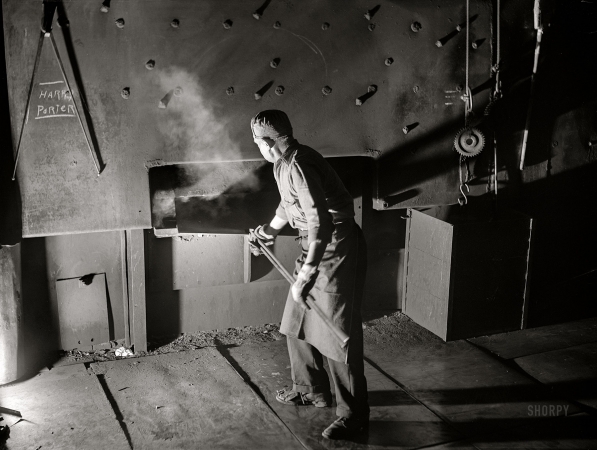 Photo showing: Tin Man -- January 1941. Worker at furnace in Washington Tinplate Company in Washington, Pennsylvania.