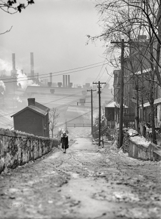 Photo showing: An Uphill Climb. -- January 1941. Street in the mill district in Pittsburgh, Pennsylvania.