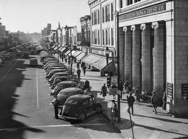 Photo showing: Fayetteville, N.C. -- March 1941. Traffic on the main street of Fayetteville, North Carolina.