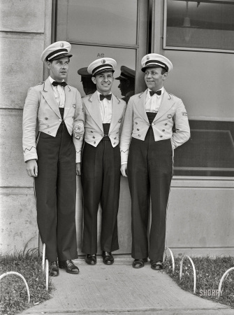 Photo showing: Stewardessless -- July 1941. One of the airlines uses stewards, the other two use hostesses. Municipal airport, Washington, D.C.