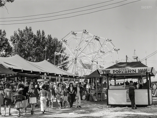 Photo showing: The Popcorn Man -- September 1941. At the State Fair in Rutland, Vermont.