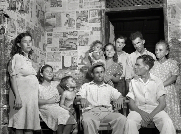 Photo showing: Dynasty -- January 1942. Guayanilla, Puerto Rico. Family of a sugar worker living in one of the company houses behind the mill.