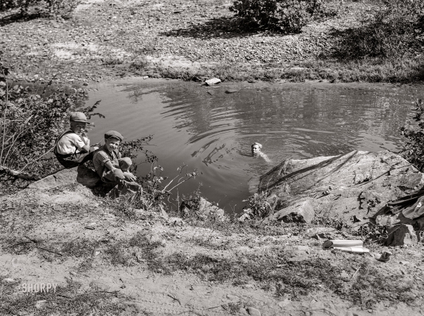 Photo showing: The Ol Swimmin Hole -- September 1940. Old swimming hole up South Fork, Breathitt. County, Kentucky. 