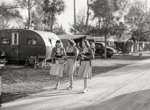 Photo showing: The Class of 41 -- January 1941. Sarasota, Florida, trailer park. Students coming from school in the afternoon.