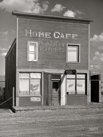 Photo showing: Ghost Cafe -- September 1941. Building on main street of ghost town. Judith Basin County, Montana.