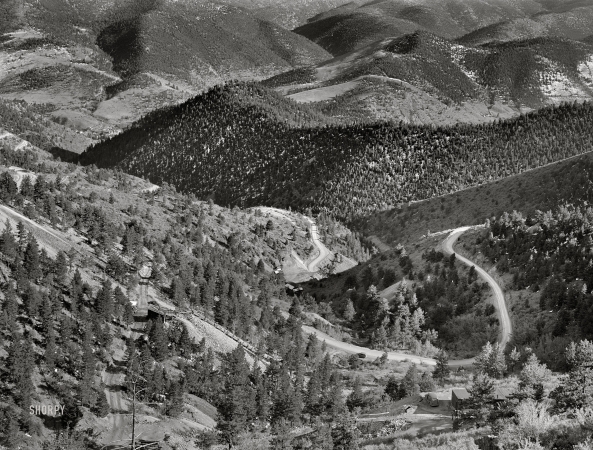Photo showing: The Scenic Route -- September 1941. Road through the mountains from Idaho Springs to Central City, Colorado.