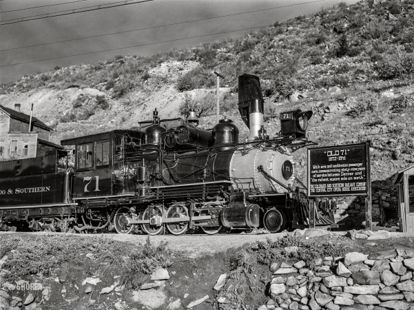 Photo showing: Old 71 -- September 1941. Central City, Colorado. The 'Old 71' engine of the Colorado and Southern Railway.