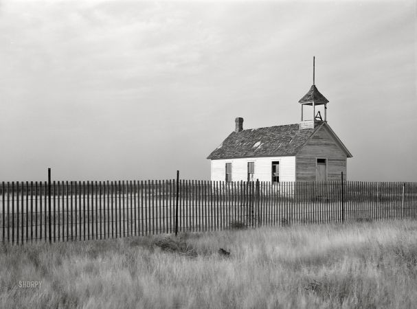 Photo showing: No More Books -- October 1940. Abandoned schoolhouse. Ramsey County, North Dakota.
