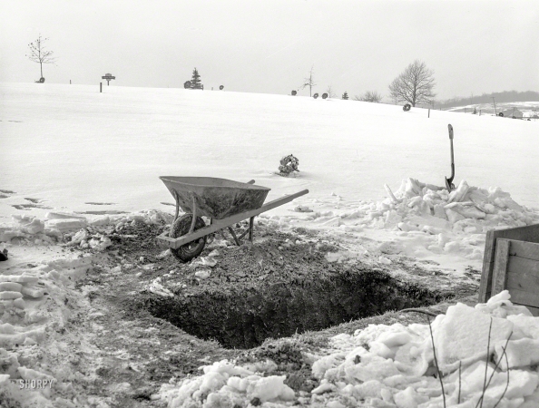 Photo showing: Shovel-Ready. -- January 1941. Newly-dug grave. Rochester, Pennsylvania.