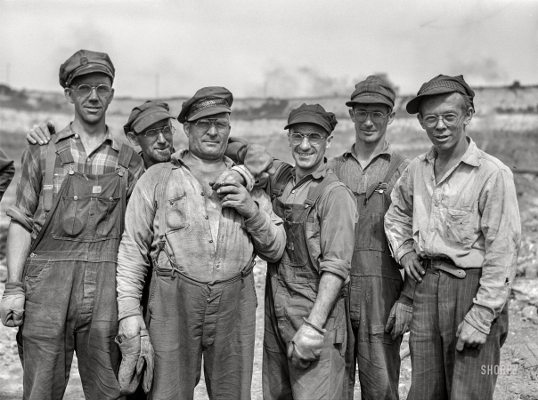 Photo showing: Bovey Blasters -- August 1941. Blasting crew in the Danube iron mine. Bovey, Minnesota.