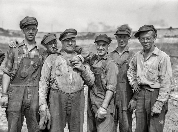 Photo showing: Bovey Blasters -- August 1941. Blasting crew in the Danube iron mine. Bovey, Minnesota.