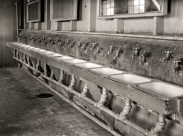 Photo showing: Taps: 1942 -- July 1942. Rupert, Idaho. Minidoka War Relocation Center. Wash bowls used by the Japanese-Americans.