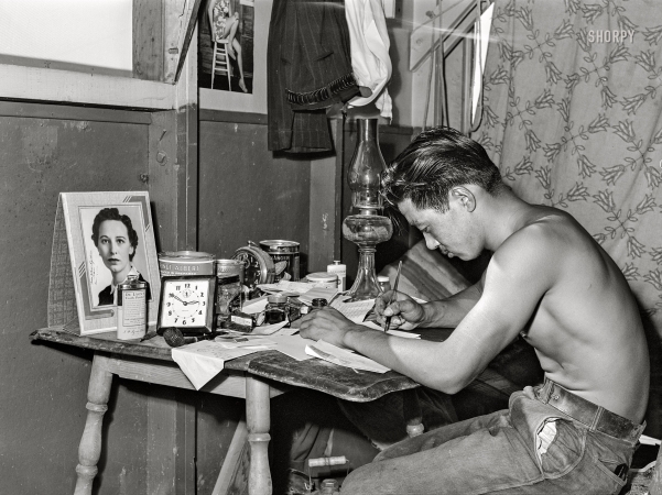 Photo showing: Summer Internee -- July 1942. Rupert, Idaho.  A Japanese-American farm worker at the Minidoka War Relocation Center.