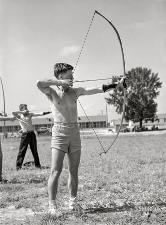 Photo showing: Cadet Peck -- August 1941. Recreation -- archery. Southeastern Air Training Center, Craig Field, Selma, Alabama.