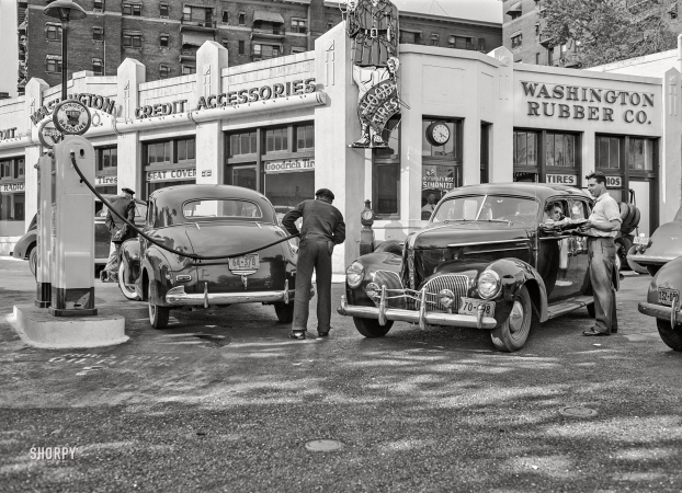 Photo showing: Washington Rubber -- May 14, 1942. Washington, D.C. Filling up with gas on the day before rationing starts.