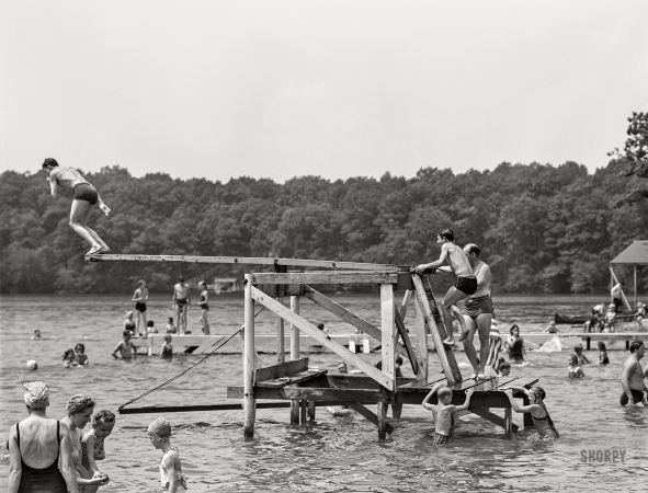 Photo showing: Swim Party -- July 1942. Bridgeton, New Jersey. Fourth of July picnic at Parvin Park.