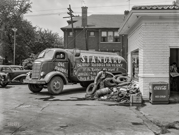 Photo showing: Old Rubber -- July 1942. Detroit, Michigan (vicinity). Standard Oil truck used during a rubber scrap drive.
