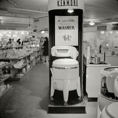 Photo showing: The $64 Washer -- October 1941. Washer for sale. Sears Roebuck store at Syracuse, New York.