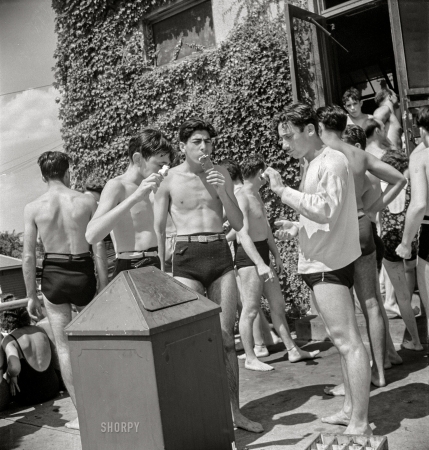 Photo showing: Ice Cream Social -- July 1942. Washington, D.C. Sunday at the municipal swimming pool.