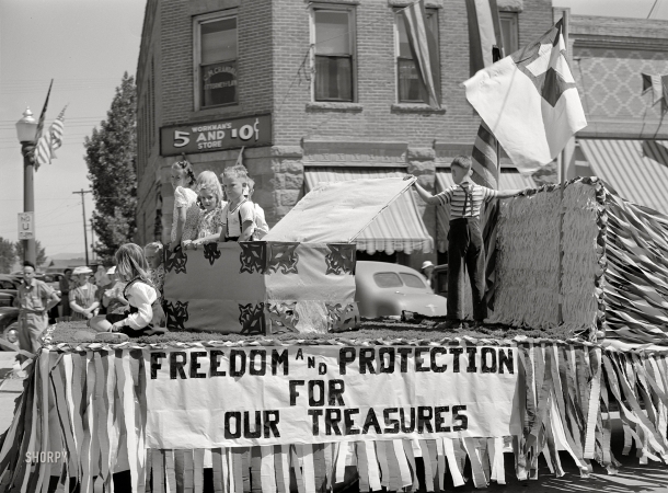 Photo showing: Our Treasures -- July 4, 1941. Vale, Oregon. One of the floats in the Fourth of July parade.