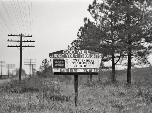 Photo showing: Warning Sign -- December 1940. Religious sign on highway between Columbus and Augusta, Georgia,.