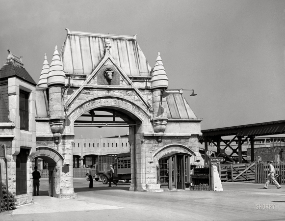Photo showing: The Pearly Gates. -- June 1941. Entrance to Union Stockyards, Chicago.
