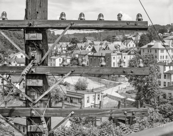 Photo showing: Between the Lines -- June 1935. Mining towns and camps in the Scotts Run area. View of Morgantown, West Virginia.