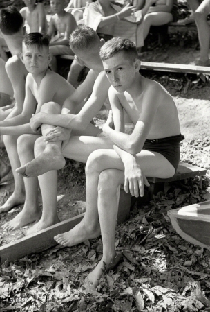 Photo showing: Get Back, Jack -- July 1942. Florence, Alabama (vicinity). Boy Scout camp swimming class.