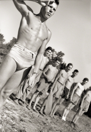 Photo showing: Group Swim -- July 1942. Florence, Alabama (vicinity). Counselor at Boy Scout camp.