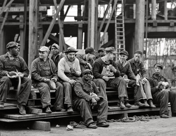 Photo showing: Lets Do Launch -- May 1943. Bethlehem-Fairfield Shipyards, Baltimore. Workers who turn out 'Liberty' ships during lunch hour.