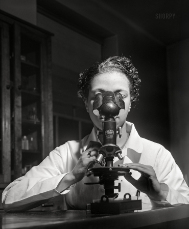Photo showing: A Closer Look -- March 1942. Chicago, Illinois. Provident Hospital, a Negro institution. Laboratory technician.