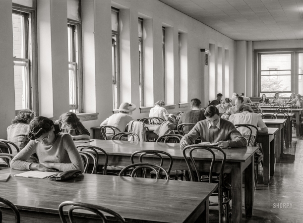 Photo showing: Finals Week -- May 1942. Lincoln, Nebraska. University of Nebraska during final exam and commencement week.
