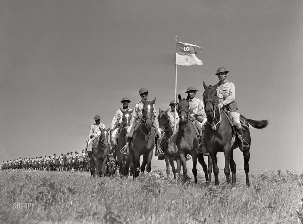 Photo showing: Buffalo Soldiers -- April 1942. Fort Riley, Kansas. G troop of the 10th Cavalry brigade.