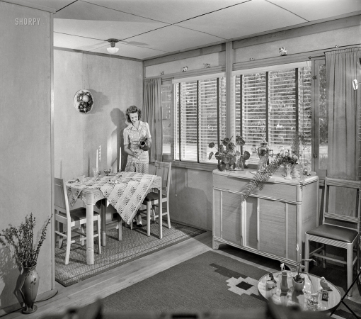 Photo showing: Company Cottage -- July 1942. Middle River, Maryland. Housing development for workers
at the Glenn L. Martin aircraft plant. Living room and dining alcove.