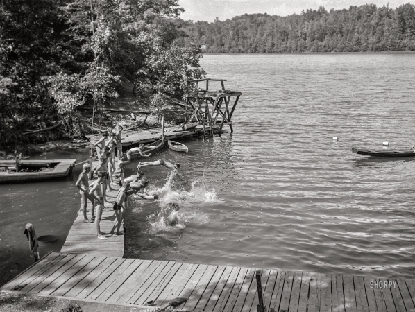 Photo showing: Summer Swimmers -- July 1942. Florence, Alabama. Swimming at a Boy Scout camp.
